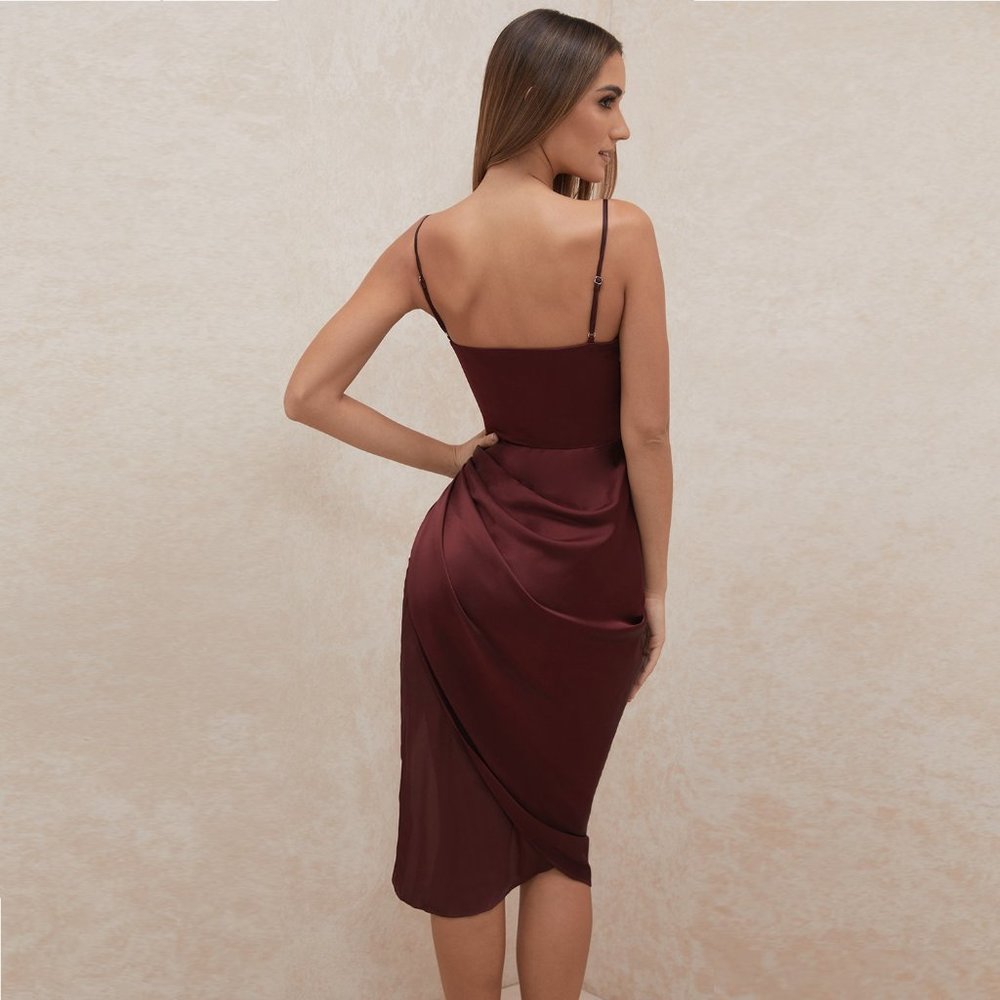 House of CB Reva Raisin Satin Balcony Corset Dress - Picture 8 of 16